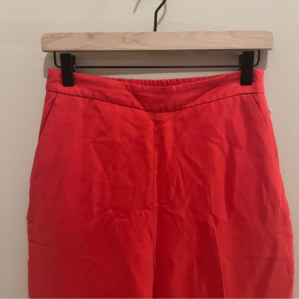 Zara Vibrant Red Linen Blend Lightweight Elastic Waist Pull On Pants NWT Size‎ S - Picture 2 of 14
